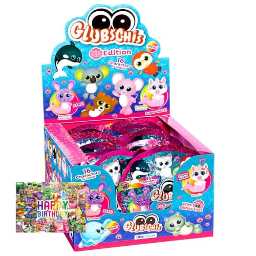 STRONCARD Bundle mit Blue Ocean Glubschis Sammelfigur Muschel Serie 4 - Glubschi Glitzer Figur - 1 Display - Exklusive Geburtstagskarte von STRONCARD