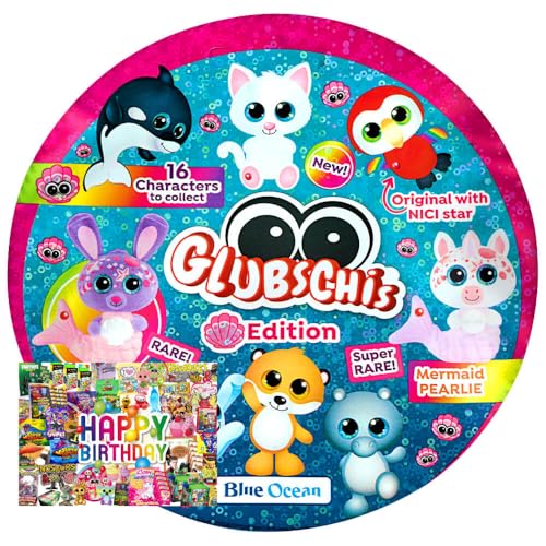 STRONCARD Bundle mit Blue Ocean Glubschis Sammelfigur Muschel Serie 4 - Glubschi Glitzer Figur - 1 Tüte - Exklusive Geburtstagskarte von STRONCARD