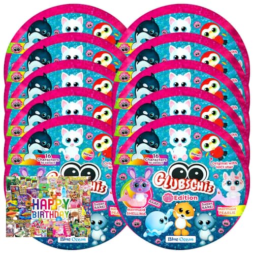 STRONCARD Bundle mit Blue Ocean Glubschis Sammelfigur Muschel Serie 4 - Glubschi Glitzer Figur - 10 Tüten - Exklusive Geburtstagskarte von STRONCARD