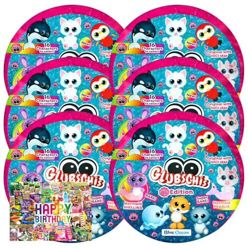 STRONCARD Bundle mit Blue Ocean Glubschis Sammelfigur Muschel Serie 4 - Glubschi Glitzer Figur - 6 Tüten - Exklusive Geburtstagskarte von STRONCARD