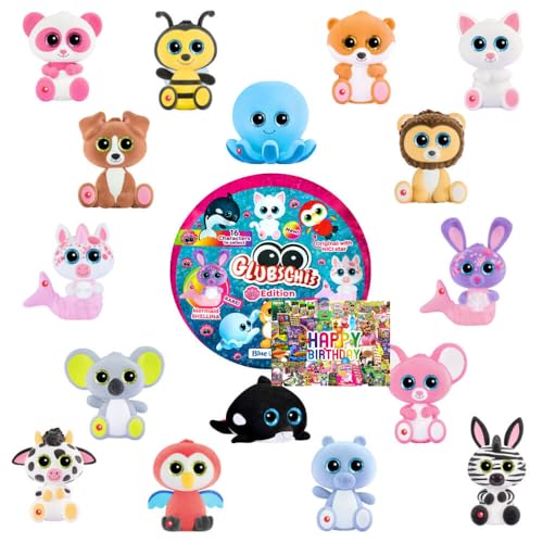 STRONCARD Bundle mit Blue Ocean Glubschis Sammelfigur Muschel Serie 4 - Glubschi Glitzer Figur - Alle 16 Figuren - Exklusive Geburtstagskarte von STRONCARD