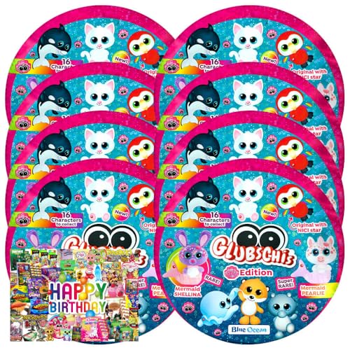 STRONCARD Bundle mit Blue Ocean Glubschis Sammelfigur Muschel Serie 4 - Glubschi Glitzer Figur - Auswahl - Exklusive Geburtstagskarte (8 Tüten) von STRONCARD