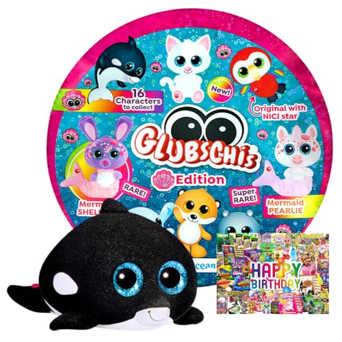 STRONCARD Bundle mit Blue Ocean Glubschis Sammelfigur Muschel Serie 4 - Glubschi Glitzer Figur - Auswahl - Exklusive Geburtstagskarte (Figur Lilana) von STRONCARD