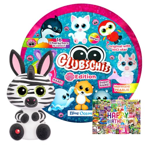 STRONCARD Bundle mit Blue Ocean Glubschis Sammelfigur Muschel Serie 4 - Glubschi Glitzer Figur - Auswahl - Exklusive Geburtstagskarte (Figur Mankalita) von STRONCARD