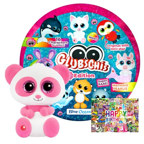 STRONCARD Bundle mit Blue Ocean Glubschis Sammelfigur Muschel Serie 4 - Glubschi Glitzer Figur - Auswahl - Exklusive Geburtstagskarte (Figur Monno) von STRONCARD