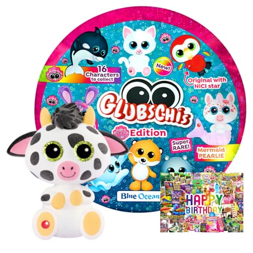 STRONCARD Bundle mit Blue Ocean Glubschis Sammelfigur Muschel Serie 4 - Glubschi Glitzer Figur - Auswahl - Exklusive Geburtstagskarte (Figur Moolon) von STRONCARD