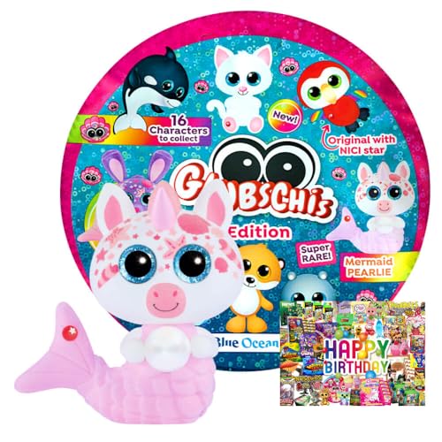 STRONCARD Bundle mit Blue Ocean Glubschis Sammelfigur Muschel Serie 4 - Glubschi Glitzer Figur - Auswahl - Exklusive Geburtstagskarte (Figur Pearlie (selten)) von STRONCARD