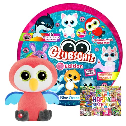 STRONCARD Bundle mit Blue Ocean Glubschis Sammelfigur Muschel Serie 4 - Glubschi Glitzer Figur - Auswahl - Exklusive Geburtstagskarte (Figur Pelotti) von STRONCARD