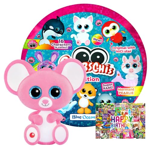 STRONCARD Bundle mit Blue Ocean Glubschis Sammelfigur Muschel Serie 4 - Glubschi Glitzer Figur - Auswahl - Exklusive Geburtstagskarte (Figur Rosy-Lou) von STRONCARD