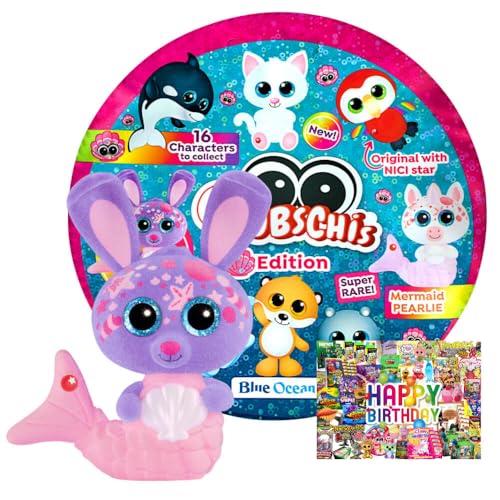 STRONCARD Bundle mit Blue Ocean Glubschis Sammelfigur Muschel Serie 4 - Glubschi Glitzer Figur - Auswahl - Exklusive Geburtstagskarte (Figur Shellina (selten)) von STRONCARD