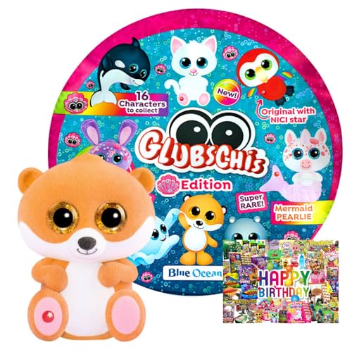 STRONCARD Bundle mit Blue Ocean Glubschis Sammelfigur Muschel Serie 4 - Glubschi Glitzer Figur - Auswahl - Exklusive Geburtstagskarte (Figur Stubbi) von STRONCARD
