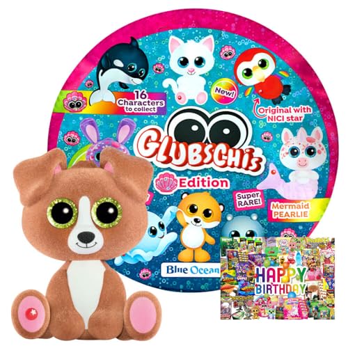 STRONCARD Bundle mit Blue Ocean Glubschis Sammelfigur Muschel Serie 4 - Glubschi Glitzer - Figur Bebbi - Exklusive Geburtstagskarte von STRONCARD