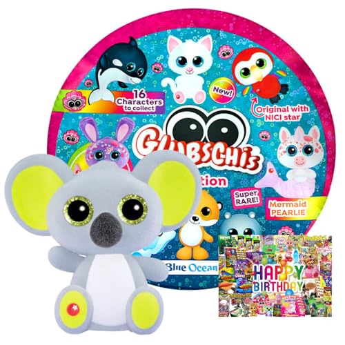 STRONCARD Bundle mit Blue Ocean Glubschis Sammelfigur Muschel Serie 4 - Glubschi Glitzer - Figur Cool-Loulou - Exklusive Geburtstagskarte von STRONCARD