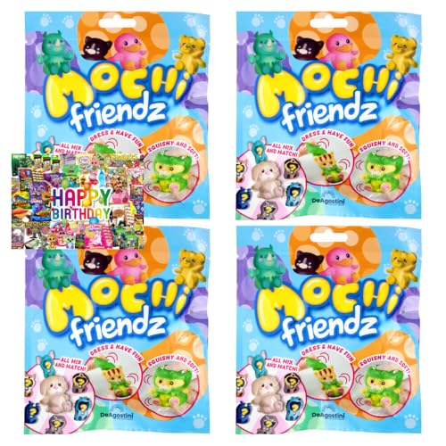 STRONCARD Bundle mit DeAgostini Mochi Friendz Sammelfiguren mit Wendekostüm Figur - 4 Tüten - Exklusive Geburtstagskarte von STRONCARD