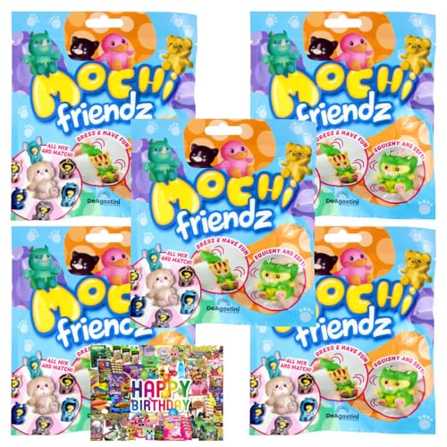 STRONCARD Bundle mit DeAgostini Mochi Friendz Sammelfiguren mit Wendekostüm Figur - Auswahl - Exklusive Geburtstagskarte (5 Tüten) von STRONCARD