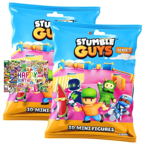 STRONCARD Bundle mit Stumble Guys 3D Sammelfiguren Serie 3 - Chrome Crystal - Auswahl + Exklusive Geburtstagskarte (2 Tüten) von STRONCARD