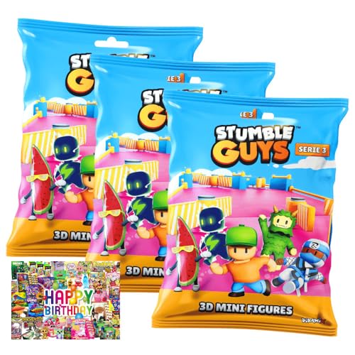 STRONCARD Bundle mit Stumble Guys 3D Sammelfiguren Serie 3 - Chrome Crystal - Auswahl + Exklusive Geburtstagskarte (3 Tüten) von STRONCARD