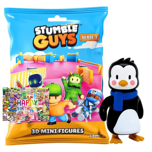 STRONCARD Bundle mit Stumble Guys 3D Sammelfiguren Serie 3 - Chrome Crystal - Auswahl + Exklusive Geburtstagskarte (Figur 15. Willy Penguin) von STRONCARD