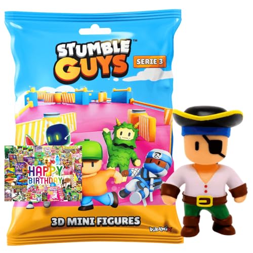 STRONCARD Bundle mit Stumble Guys 3D Sammelfiguren Serie 3 - Chrome Crystal - Auswahl + Exklusive Geburtstagskarte (Figur 18. Pirate Seadog) von STRONCARD