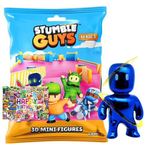 STRONCARD Bundle mit Stumble Guys 3D Sammelfiguren Serie 3 - Chrome Crystal - Auswahl + Exklusive Geburtstagskarte (Figur 22. Orbit (Chrome)) von STRONCARD
