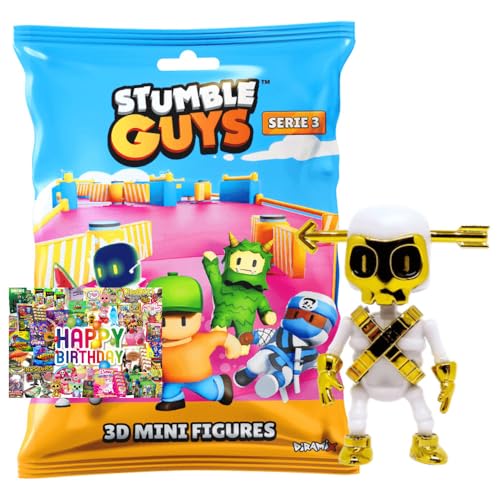 STRONCARD Bundle mit Stumble Guys 3D Sammelfiguren Serie 3 - Chrome Crystal - Auswahl + Exklusive Geburtstagskarte (Figur 23. Bonez McBling (Chrome)) von STRONCARD