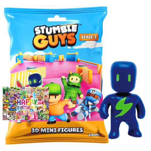 STRONCARD Bundle mit Stumble Guys 3D Sammelfiguren Serie 3 - Chrome Crystal - Auswahl + Exklusive Geburtstagskarte (Figur 25. Bolt (Glow in The Dark)) von STRONCARD