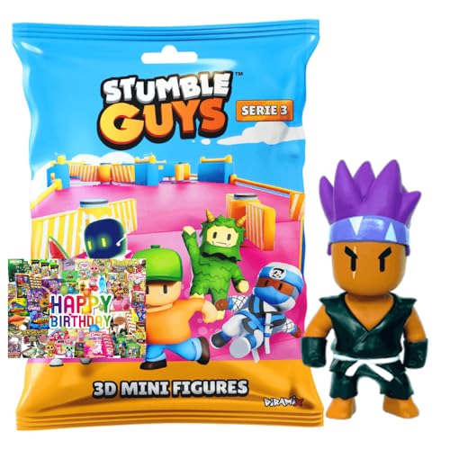 STRONCARD Bundle mit Stumble Guys 3D Sammelfiguren Serie 3 - Chrome Crystal - Auswahl + Exklusive Geburtstagskarte (Figur 7. Dark Firefist) von STRONCARD