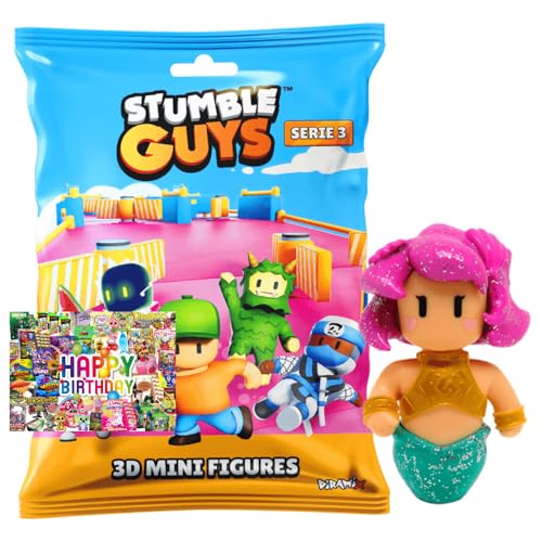 STRONCARD Bundle mit Stumble Guys 3D Sammelfiguren Serie 3 - Chrome Crystal - Figur 26. Sereia (Glitter) + Exklusive Geburtstagskarte von STRONCARD