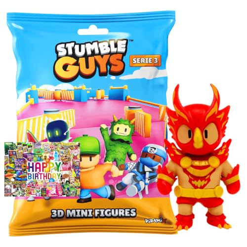STRONCARD Bundle mit Stumble Guys 3D Sammelfiguren Serie 3 - Chrome Crystal - Figur 6. Phoenix + Exklusive Geburtstagskarte von STRONCARD