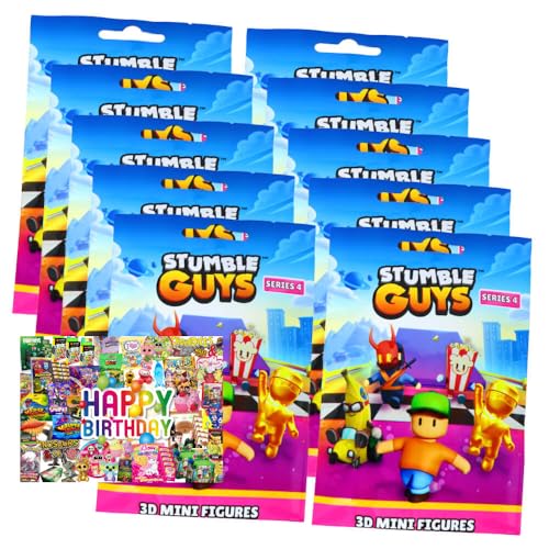 STRONCARD Bundle mit Stumble Guys 3D Sammelfiguren Serie 4 - Chrome Figur - 10 Tüten + Exklusive Geburtstagskarte von STRONCARD