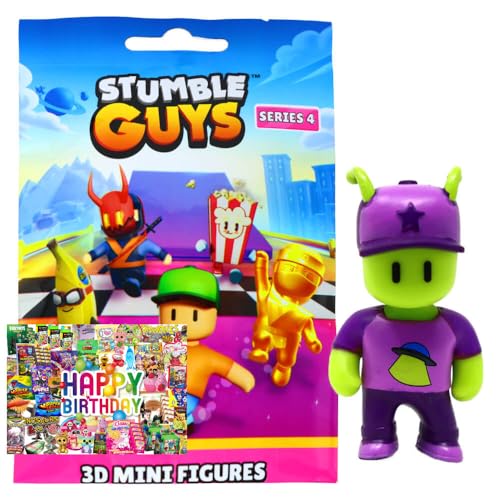 STRONCARD Bundle mit Stumble Guys 3D Sammelfiguren Serie 4 - Chrome - Figur 20. Abducted Guy + Exklusive Geburtstagskarte von STRONCARD