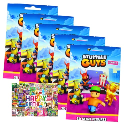 STRONCARD Bundle mit Stumble Guys 3D Sammelfiguren Serie 4 - Chrome Figur - 5 Tüten + Exklusive Geburtstagskarte von STRONCARD