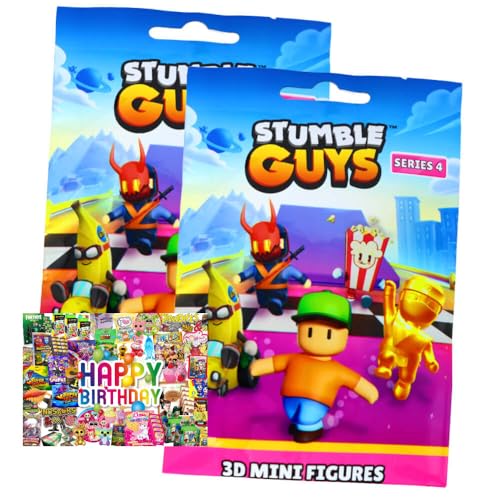 STRONCARD Bundle mit Stumble Guys 3D Sammelfiguren Serie 4 - Chrome Figur - Auswahl + Exklusive Geburtstagskarte (2 Tüten) von STRONCARD
