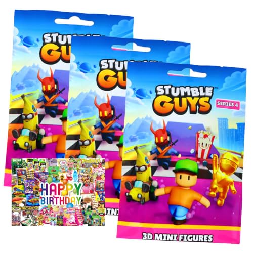 STRONCARD Bundle mit Stumble Guys 3D Sammelfiguren Serie 4 - Chrome Figur - Auswahl + Exklusive Geburtstagskarte (3 Tüten) von STRONCARD