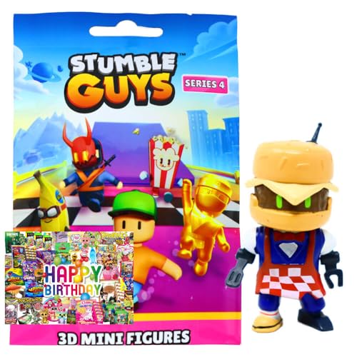 STRONCARD Bundle mit Stumble Guys 3D Sammelfiguren Serie 4 - Chrome Figur - Auswahl + Exklusive Geburtstagskarte (Figur 11. Burger Baxter) von STRONCARD