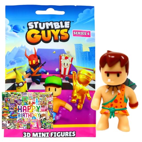 STRONCARD Bundle mit Stumble Guys 3D Sammelfiguren Serie 4 - Chrome Figur - Auswahl + Exklusive Geburtstagskarte (Figur 13. Cave Guy) von STRONCARD