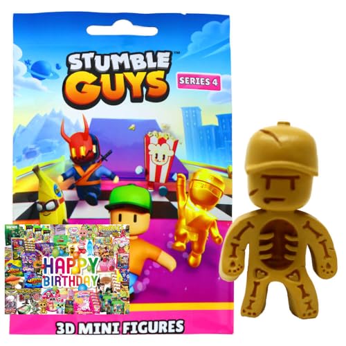 STRONCARD Bundle mit Stumble Guys 3D Sammelfiguren Serie 4 - Chrome Figur - Auswahl + Exklusive Geburtstagskarte (Figur 14. Fossil Guy) von STRONCARD