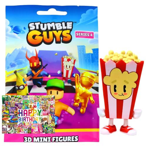 STRONCARD Bundle mit Stumble Guys 3D Sammelfiguren Serie 4 - Chrome Figur - Auswahl + Exklusive Geburtstagskarte (Figur 16. Popcorn) von STRONCARD