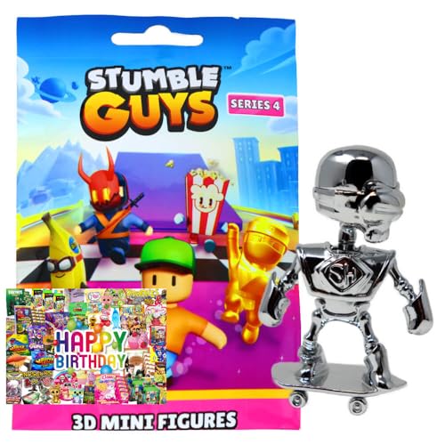 STRONCARD Bundle mit Stumble Guys 3D Sammelfiguren Serie 4 - Chrome Figur - Auswahl + Exklusive Geburtstagskarte (Figur 23. Silver Skeleton (Chrome)) von STRONCARD