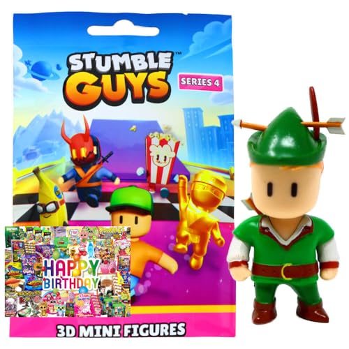 STRONCARD Bundle mit Stumble Guys 3D Sammelfiguren Serie 4 - Chrome Figur - Auswahl + Exklusive Geburtstagskarte (Figur 3. Green Hood) von STRONCARD