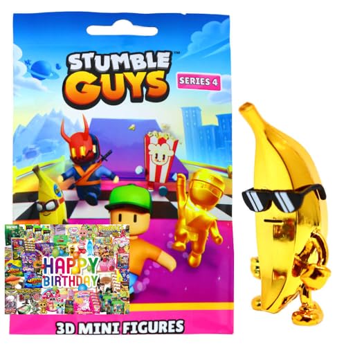 STRONCARD Bundle mit Stumble Guys 3D Sammelfiguren Serie 4 - Figur 22. Golden Banana (Chrome) + Exklusive Geburtstagskarte von STRONCARD
