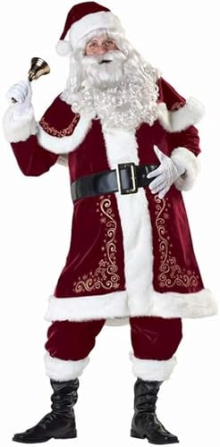 STRTG 8-teiliges Weihnachtsmann-Kostüm, Deluxe-Plüsch-Weihnachtsmann-Outfit, Herren-Weihnachtsmann-Kostüm-Set, Deluxe-Samt-Weihnachtsmann-Anzug für Erwachsene A,XXL von STRTG