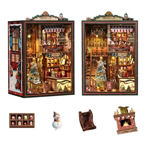 Christmas Book Nook Kit – DIY Miniatur Puppenhaus 3D Holzpuzzle Buchecke Bücherregal Dekor mit Spieluhr LED-Licht Weihnachtsgeschenke für Erwachsene Teenager Christmas Book Nook Kit – DIY Miniatur Puppenhaus 3D Holzpuzzle Buchecke Bücherregal Dekor mit Spieluhr LED-Licht Weihnachtsgeschenke für Erwachsene Teenager von STRUCWOOD