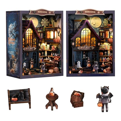 Halloween DIY Book Nook Kit – DIY Miniaturhaus Puppenhaus Kits für Erwachsene Teenager, 3D Holzpuzzle Gothic Schloss Bücherregal Heimdekoration, Geschenk für Familie Freunde Halloween DIY Book Nook Kit – DIY Miniaturhaus Puppenhaus Kits für Erwachsene Teenager, 3D Holzpuzzle Gothic Schloss Bücherregal Heimdekoration, Geschenk für Familie Freunde von STRUCWOOD