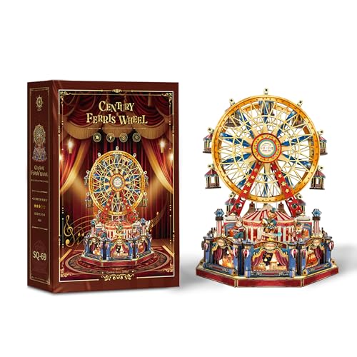 STRUCWOOD 3D-Holzpuzzle Riesenrad, DIY-Puppenhaus-Set, Zirkus-Baumodell, Weihnachtsstil-Bastelsets mit Lichtmusik, Geschenke für Erwachsene, Teenager, Riesenrad (SQ-69) von STRUCWOOD