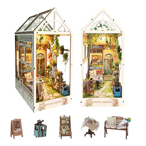 STRUCWOOD Book Nook Kit für Erwachsene, 3D-Puzzle, Miniaturhaus-Set für Frauen, Bastelliebhaber, Bücherecke, Bücherregal, Dekoration, DIY-Modellbausatz mit LED-Licht, Silvia Garden (SQ-22) von STRUCWOOD