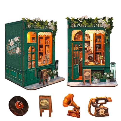 Book Nook Kit für Erwachsene, 3D-Puzzle, Miniaturhaus-Set für Frauen, Bastelliebhaber, Bücherecke, Bücherregal, Dekoration, DIY-Modellbausatz mit LED-Licht-Moments in Time(SQ-45) von STRUCWOOD