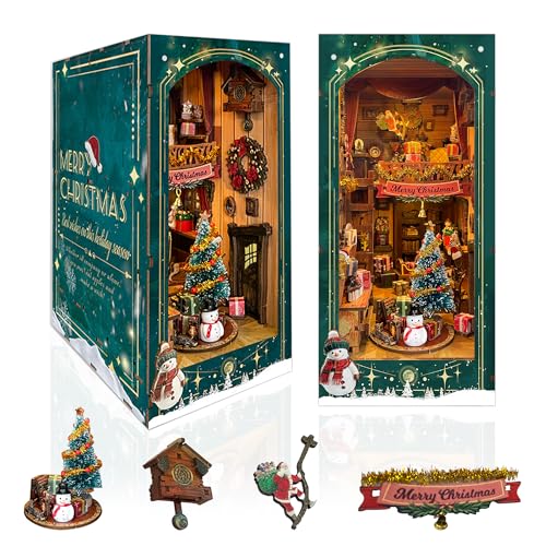 STRUCWOOD DIY Book Nook Kit - Weihnachten Holz Miniaturhaus Kit Drehbare Dekoration, Geschenk für 14+ Puppenhaus Kit - Jingle Cabin (SQ-34) von STRUCWOOD