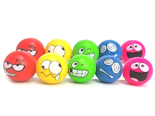 STUWU 10x Flummi Smiley 38mm Funny Faces Springball Flummis Dopsball Gummiball Lachgesicht Gummiball Springball von STUWU