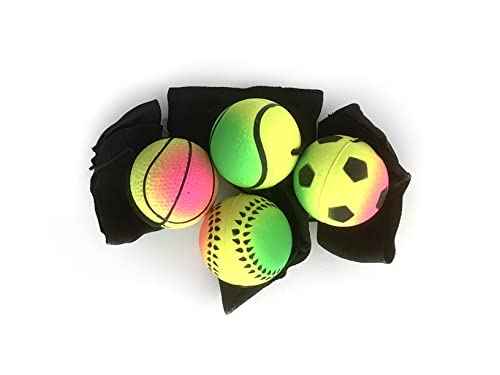 STUWU 4X Handgelenk Ball mit Schnur, Springball am Band, Return Ball an der Schnur, Springball Hüpfball, Handgelenk Ball Gummi Bouncy Ball, Sport Spielzeug für Kinder Erwachsene von STUWU